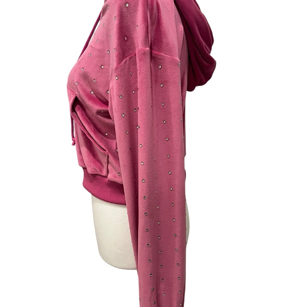 Pink Velour Crystal Studded Zip-Up Hoodie Size Small - Picture 4 of 6
